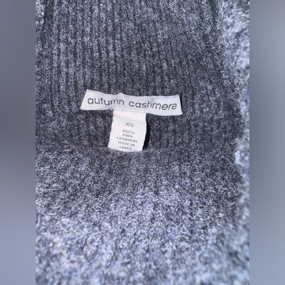 Autumn Cashmere Gray/Black 100% cashmere ribbed funnel neck turtleneck dress XS - Picture 5 of 11